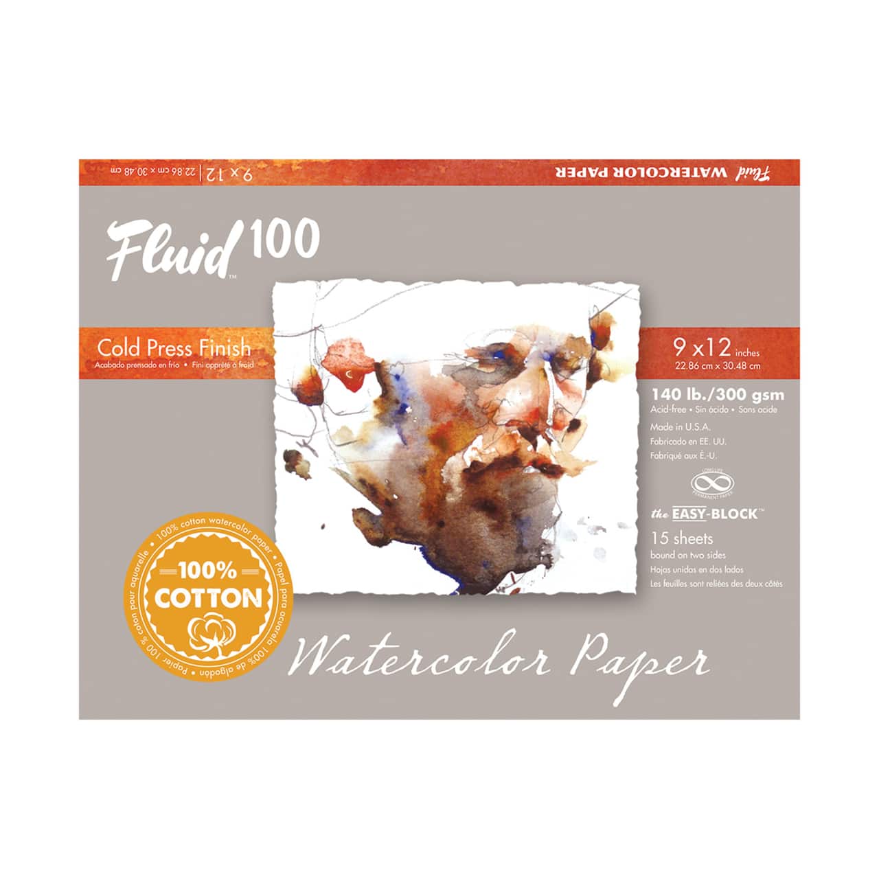Fluid™ 100 Cold Press Watercolor Paper Block, 140lb.